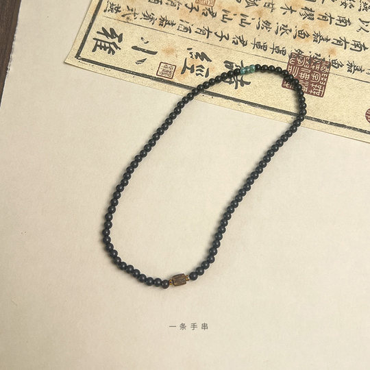 Original niche ebony bracelet, Qiannan agarwood simple wooden Buddhist beads bracelet 4mm small beads two-ring thin women