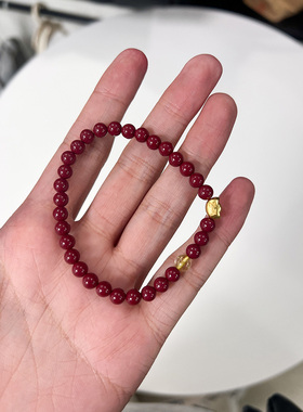 一条手工 【黄金万两】紫金朱砂佛珠手串好运水晶5mm个性小珠手链