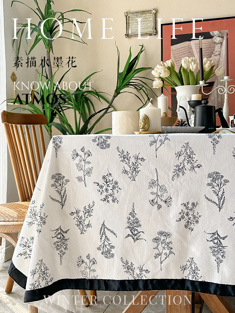 法式中古风黑边棉麻桌布复古印花圆桌长正方形餐桌布茶几宫廷风,淘宝优惠券,粉丝福利购,淘宝优惠卷
