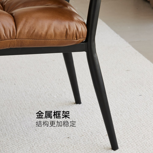 伯明翰真皮餐椅现代中古风2026新款家用椅餐厅轻奢高级感靠背椅子 - 图3