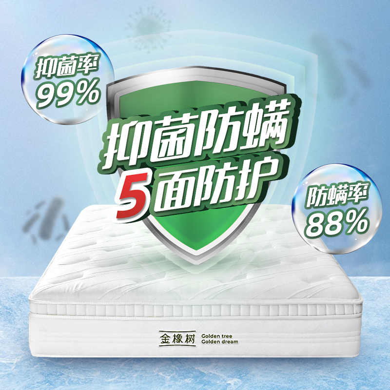 金橡树席梦思床垫1.5米护脊独立弹簧泰国天然乳胶1.8m床加厚 骑士