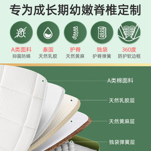 金橡树 儿童独立弹簧进口乳胶1.2m/1.5米床垫黄麻护脊硬垫 金贝贝