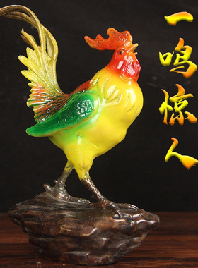 铜公鸡工艺品装饰品大吉大利彩绘鸡玄关家居酒柜摆件黄铜客厅