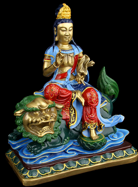 彩绘文殊普贤菩萨供奉摆件工艺品