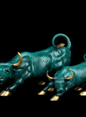 铜华尔街牛铜牛财字摆件旺市生肖牛华尔街客厅办公室牛气冲天开业