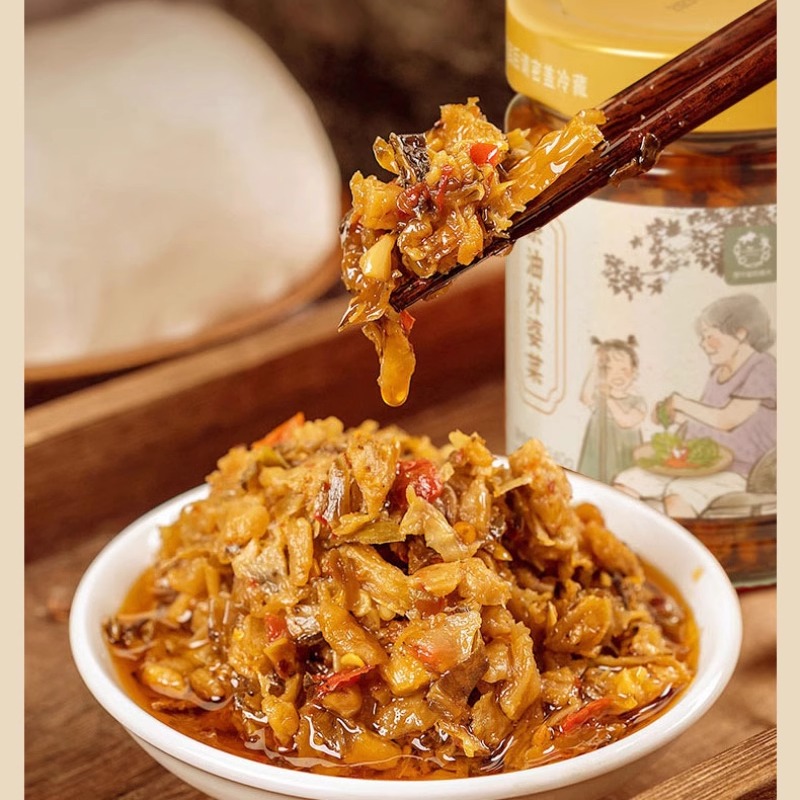 放牛娃茶油外婆菜240g*2瓶纯素食拌饭拌面酱下饭夹馒头香辣咸菜 - 图2