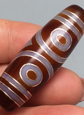 西藏搓丝鎏银钙化三眼风化马蹄纹老玛瑙天珠