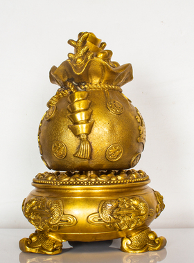 铜九转乾坤时来运转钱袋鼎聚宝盆客厅办公室家居装饰摆件开业礼品