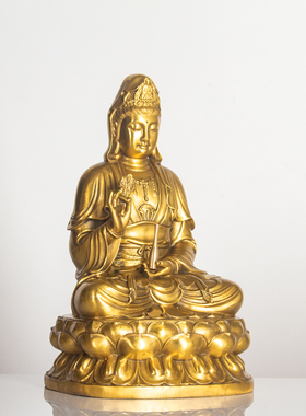 婆娑三圣纯铜观音佛像供奉家用铜像摆件普陀山南海坐莲观世音菩萨
