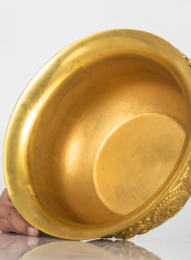 纯黄铜实心聚宝盆摆件办公室