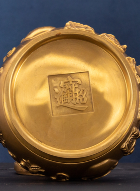 纯黄铜带盖聚宝盆五路财神聚宝盆