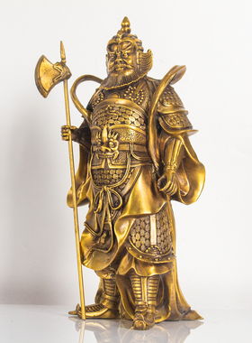 纯铜哼哈二将秦琼尉迟恭门神佛像供奉摆件黄铜客厅家居装饰品中式