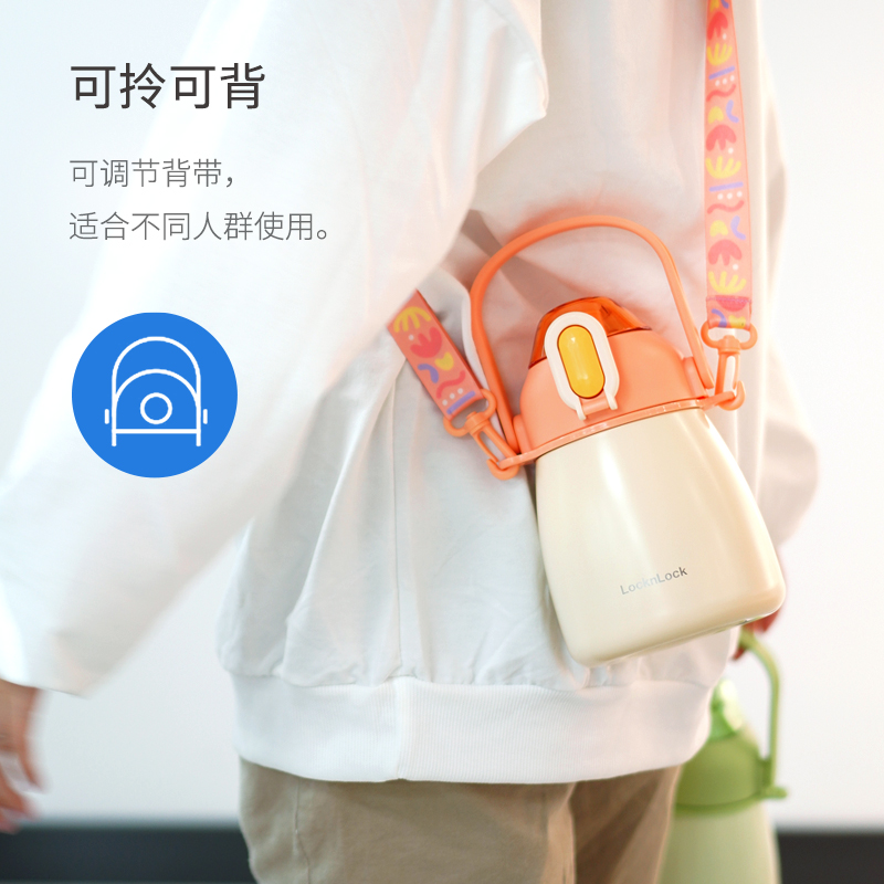 乐扣乐扣不锈钢保温杯大肚杯大容量水杯子女吸管保温壶316带背带 - 图3