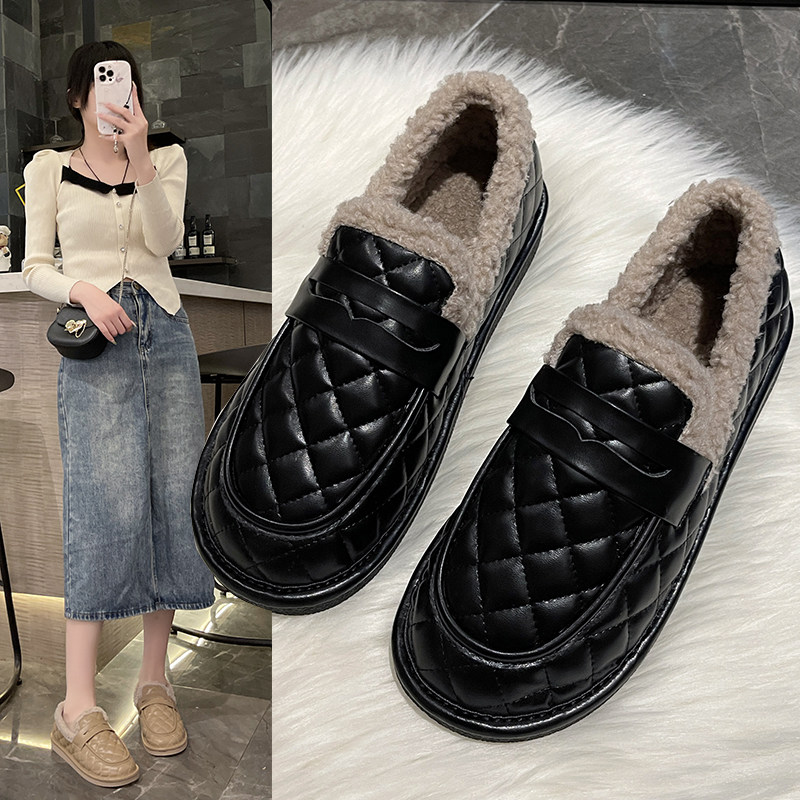 豆豆鞋女冬加绒新款软皮防水保暖乐福鞋一脚蹬懒人棉鞋外穿,淘宝优惠券,粉丝福利购,淘宝优惠卷