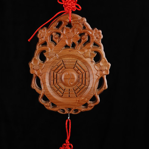 纯桃木镜桃花斩挂件七星镇摆件兽头太极镇吉祥物 - 图1