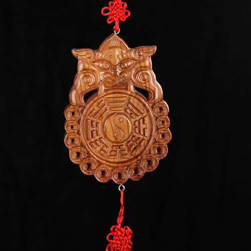 纯桃木镜桃花斩挂件七星镇摆件兽头太极镇吉祥物 - 图2