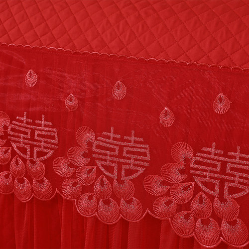 大红床头罩全包夹棉加厚防尘罩结婚蕾丝公主风软包皮床头套保护罩 - 图2
