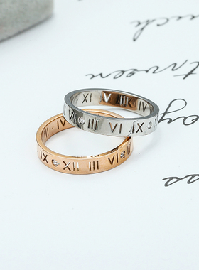 韩版简约彩金戒指罗马数字18k
