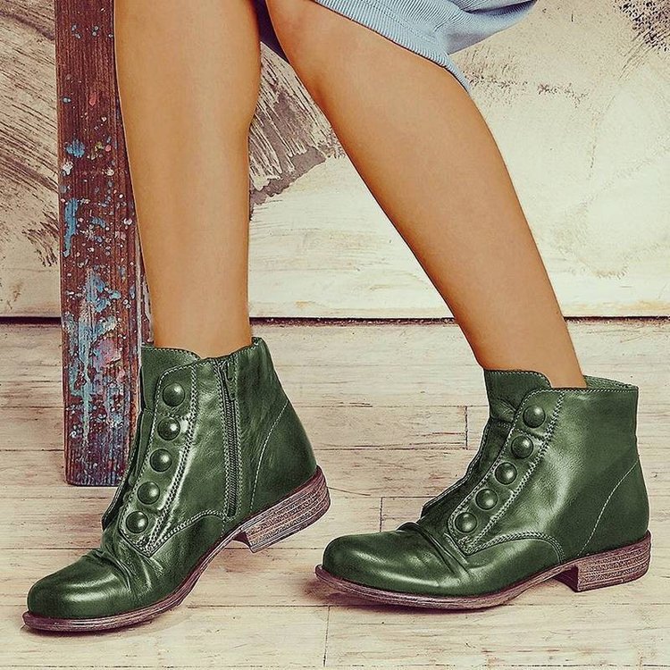 2021 women flat boots short boots martin boots纽扣机车靴短靴 - 图2