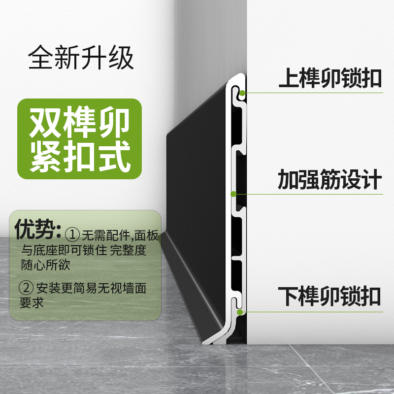 铝合金踢脚线卡扣式地角贴脚线条6cm8cm不锈钢超薄极简金属地脚线 - 图0