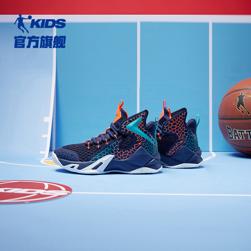 中国乔丹男童篮球鞋防滑2023春秋新款中大童网面战靴小学生运动鞋 - 图3