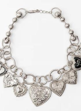 满39包邮za个性复古爱心吊坠项链女新款潮流设计高级感百搭锁骨链