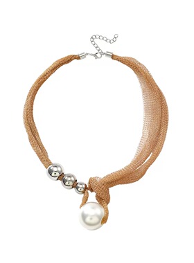 欧美风夸张锁骨颈链大珍珠网纱吊坠不锈钢串珠项链女