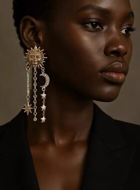 2026新款时尚星星流苏项链耳环小众时尚锁骨链个性设计感项饰百搭