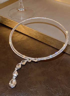锆石水晶吊坠项链轻奢小众高级感项圈百搭气质首饰品