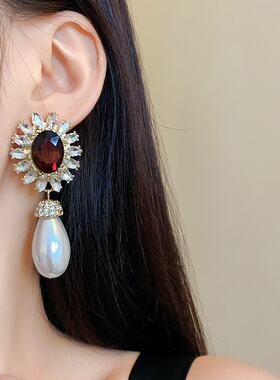 925银针复古法式高级感珍珠颈链 小众设计小香风珍珠耳环项链套装