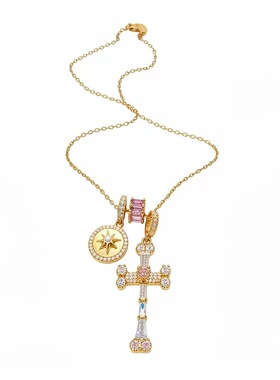 锆石十字架吊坠项链女高级感轻奢气质百搭锁骨链长款2026新款