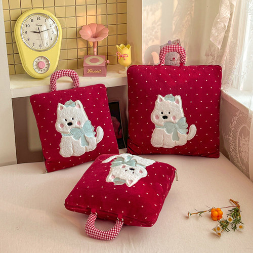 卡通牛奶绒抱枕被子两用加厚二合一可折叠车载靠枕办公室午睡毯子 - 图1