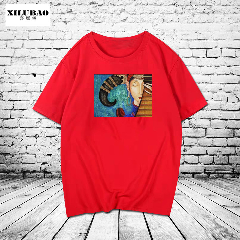 民族风情侣短袖服装蒙古女孩t恤衫 喜鹿堡T恤