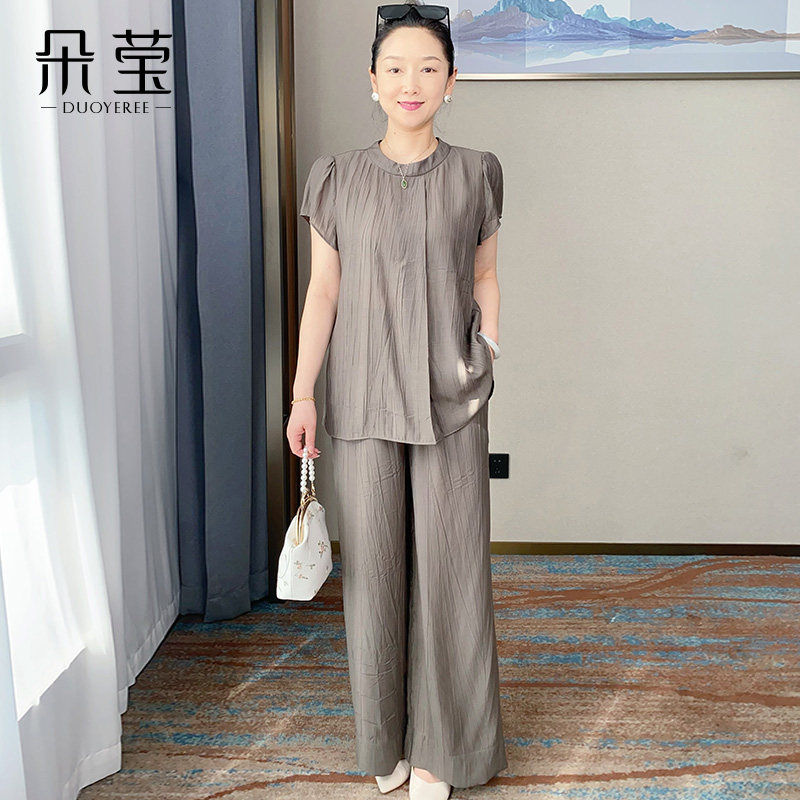 朵莹妈妈夏装简约两件套宽松中年女纯色T恤中老年新款休闲套装40,淘宝优惠券,粉丝福利购,淘宝优惠卷