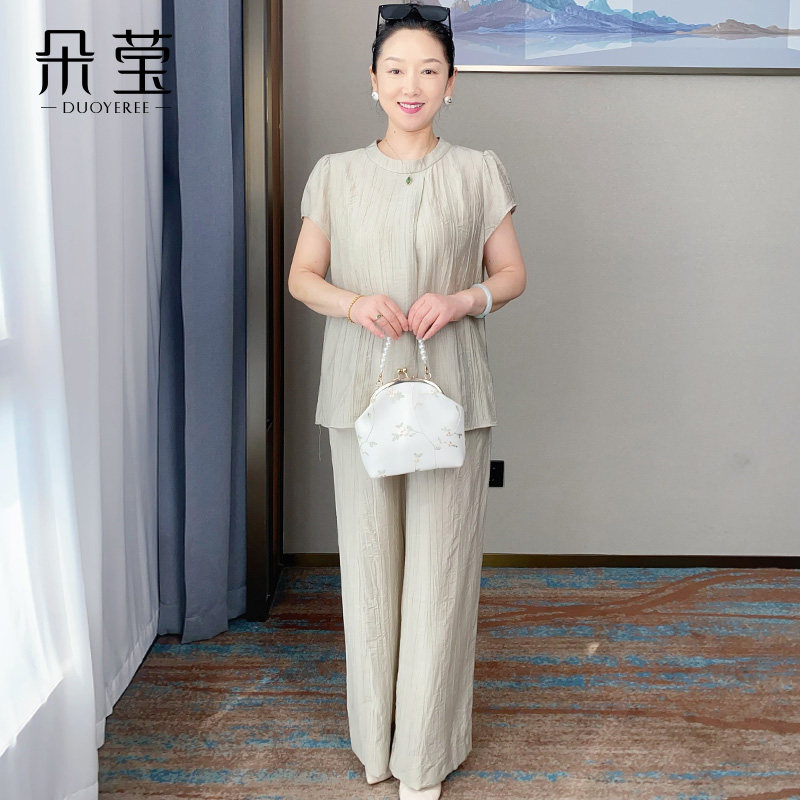 朵莹妈妈夏装简约两件套宽松中年女纯色T恤中老年新款休闲套装40,淘宝优惠券,粉丝福利购,淘宝优惠卷