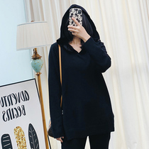 110-200 catty coat head blouses woman 2023 Spring loose with lazy wind even hat-knitted sweatshirt hem and open fork