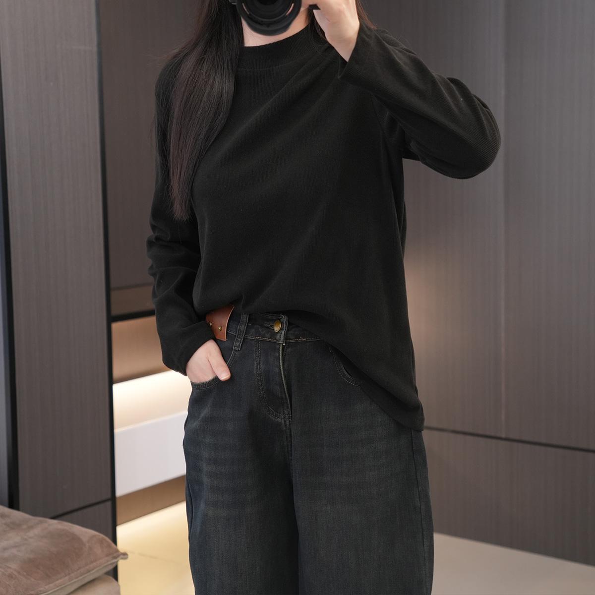 早春新款亲肤多色大码双面抗条打底衫 200斤胖mm宽松百搭显瘦内搭 - 图0