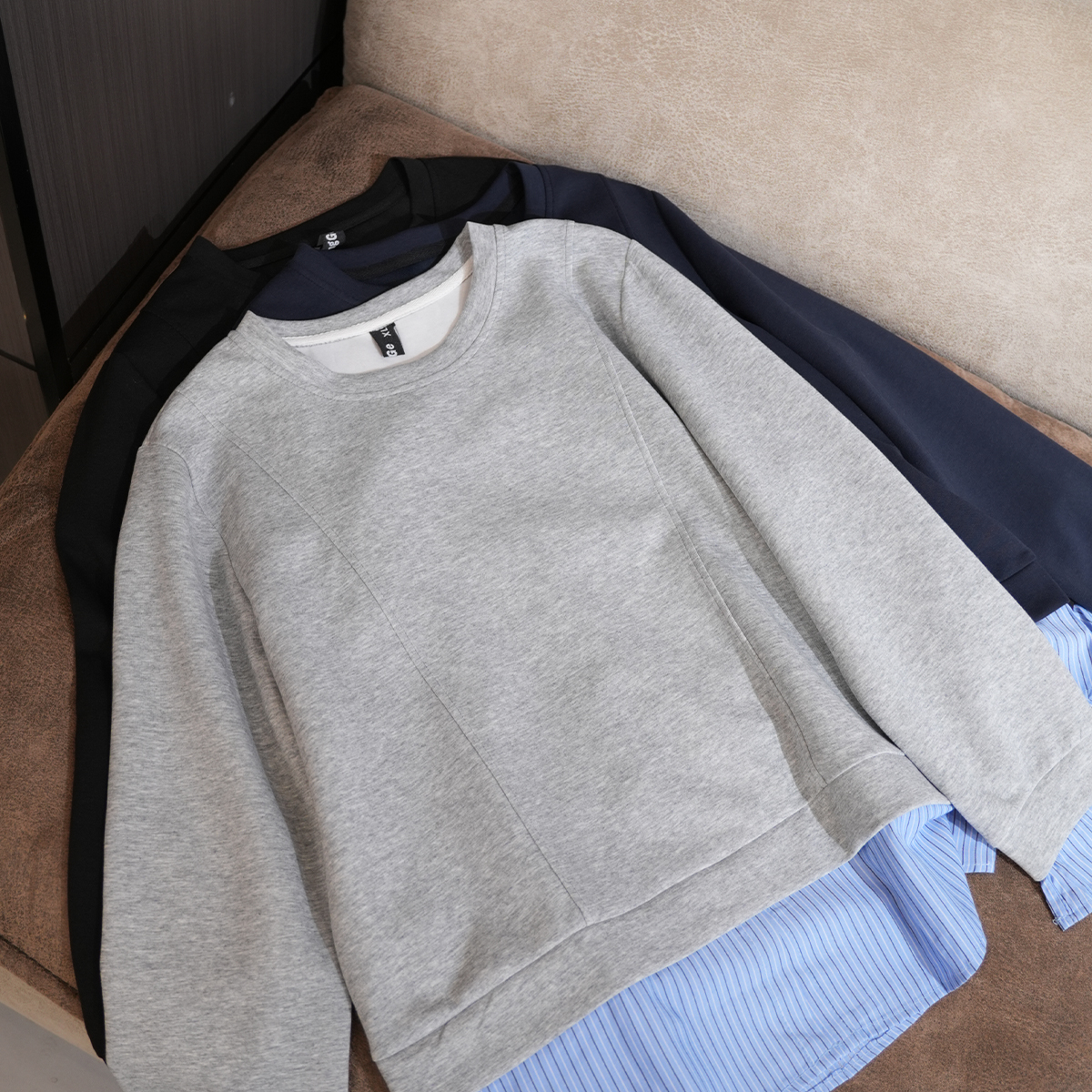 秋季大码女装设计感假两件卫衣 110-200斤胖妹妹圆领百搭显瘦上衣 - 图2