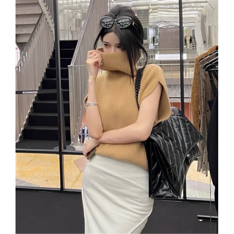 时尚洋气高领背心毛衣女秋季2025年新款宽松套头无袖马甲针织衫潮 - 图2