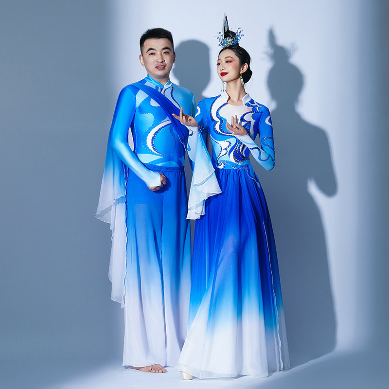 象山水月演出服长安幻夜舞蹈服现代舞表演服开场舞古典舞舞蹈服装_虎窝淘