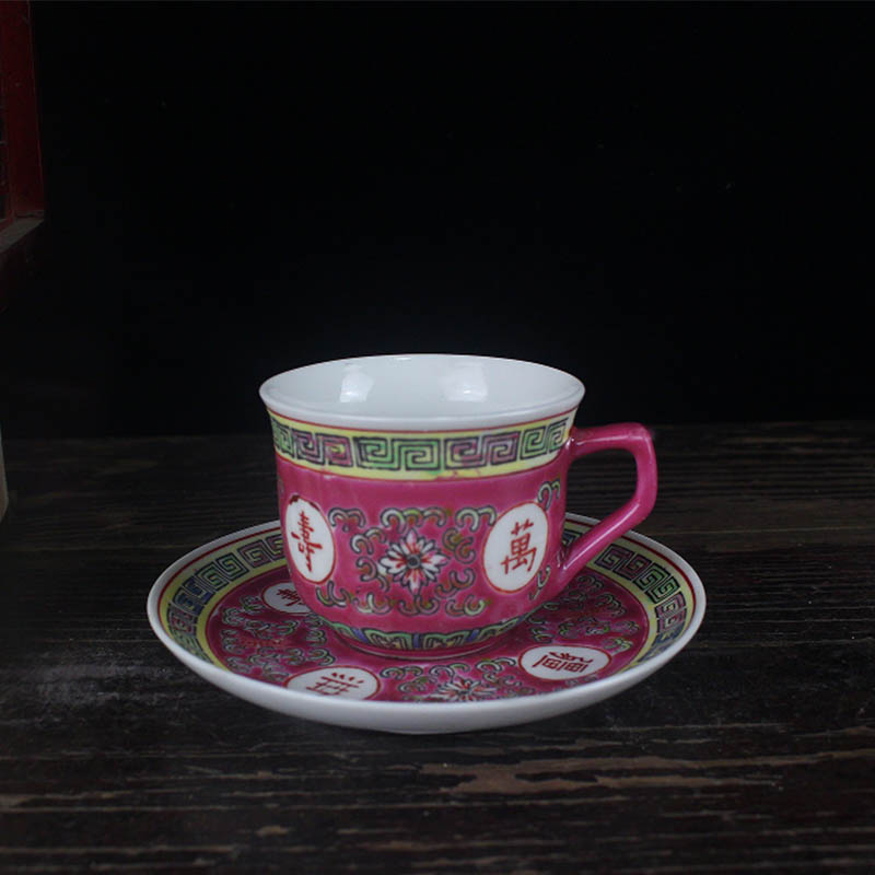 中国景德鎮  粉彩 茶入 煎茶道具  七十年代物 景德镇陶瓷茶具七十年代老厂货手绘粉彩万寿无疆咖啡杯主人茶杯老