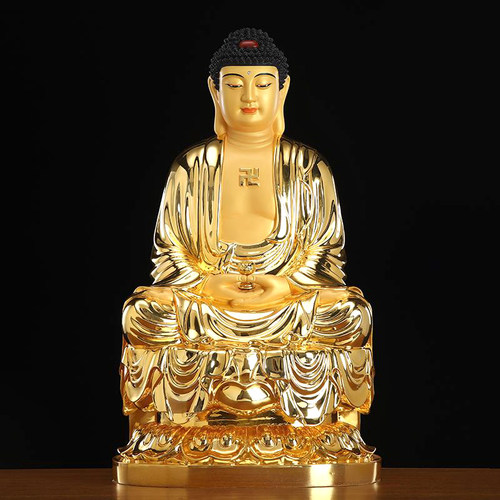 铜雕鎏金西方三圣佛像观音菩萨家用坐莲观音佛像阿弥陀佛坐像摆件 - 图1