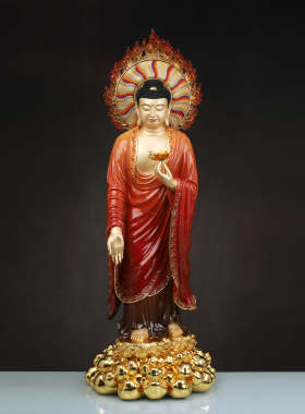纯铜彩绘西方三圣观世音菩萨摆件