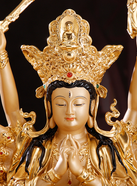 纯铜贴金准提佛母菩萨摆件纯铜