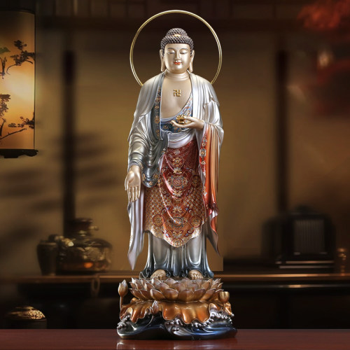 西方三圣纯铜佛像掐丝珐琅观音佛像供奉家用阿弥陀佛站像客厅摆件 - 图1