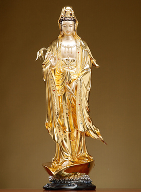 纯铜贴金一叶南海观世音菩萨摆件