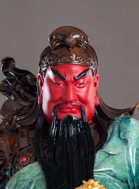 纯铜热着色立刀关公神像招财摆件