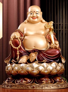 纯铜彩绘弥勒佛像摆件大肚笑佛