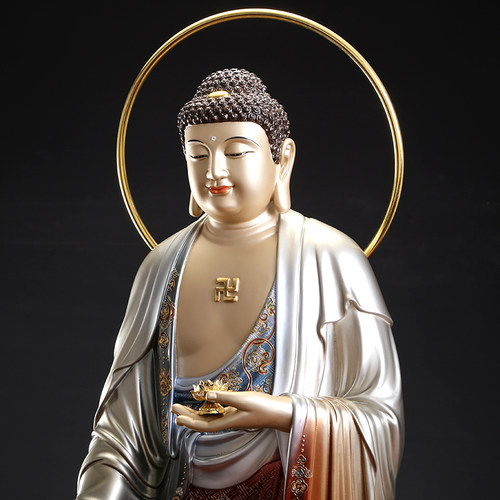 西方三圣纯铜佛像掐丝珐琅观音佛像供奉家用阿弥陀佛站像客厅摆件 - 图3