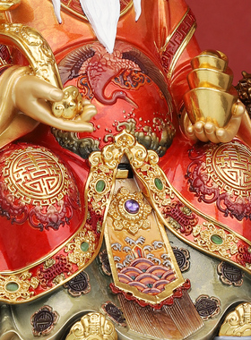 纯铜彩绘福德正神土地公神像摆件